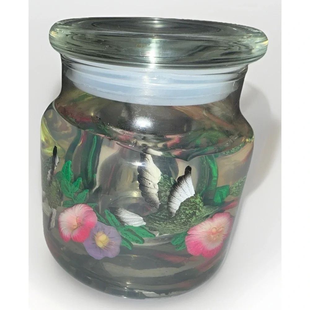 Hummingbird and Floral Double Walled Gel Candle Jar with Lid Botanical Decor